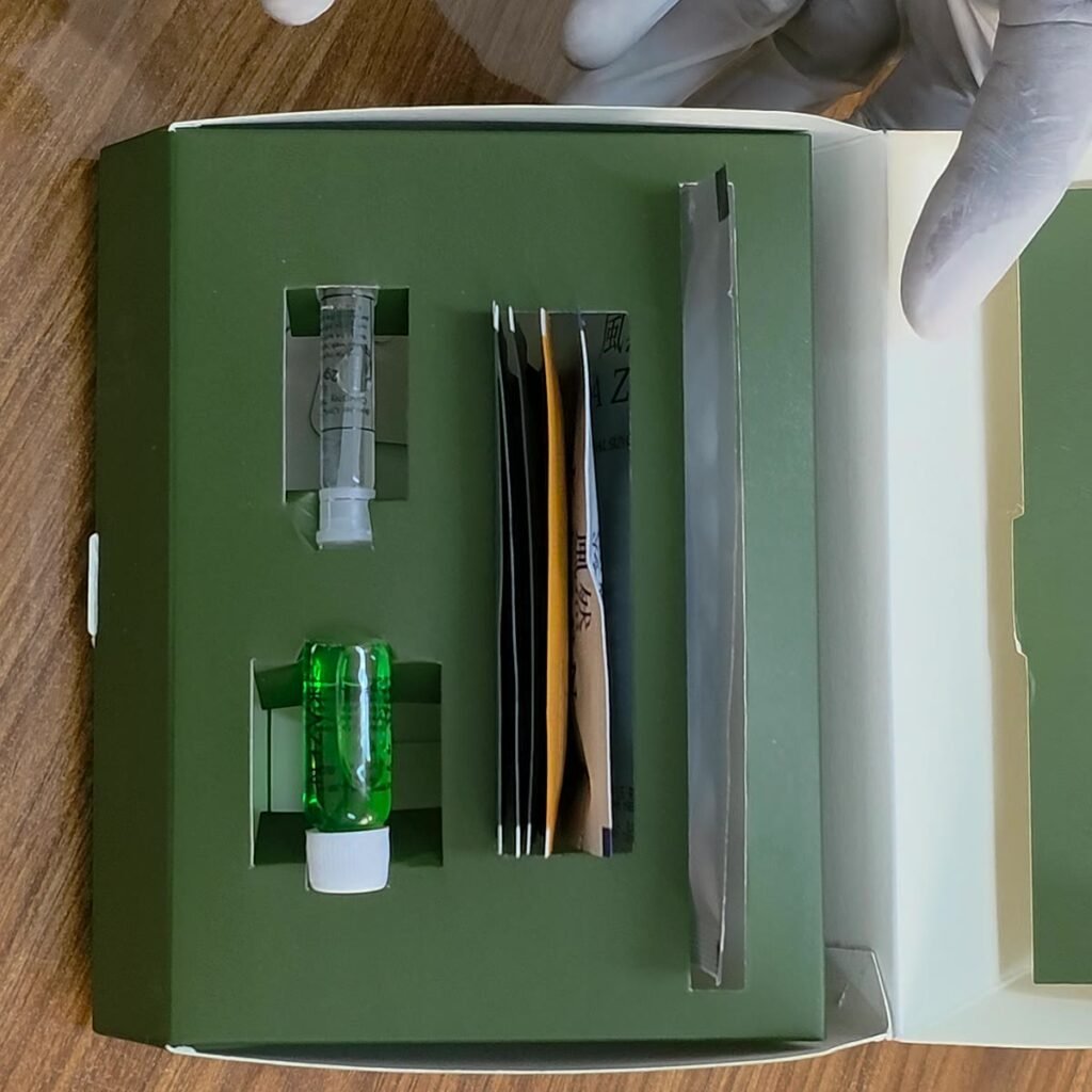 Inside the KAZEN Green Apple facial kit: step sachets and phials