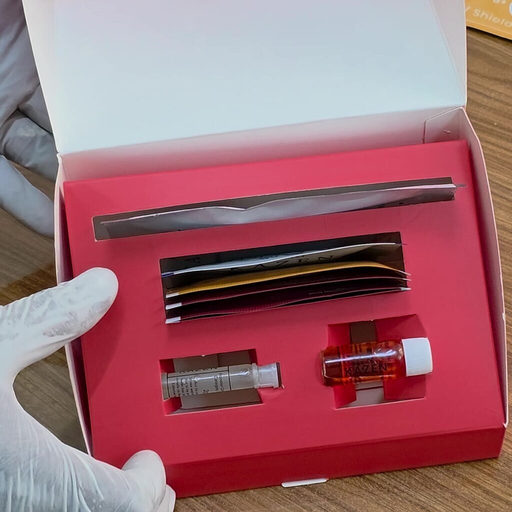 Inside the KAZEN Pomegranate anti-ageing facial kit: sachets and phials