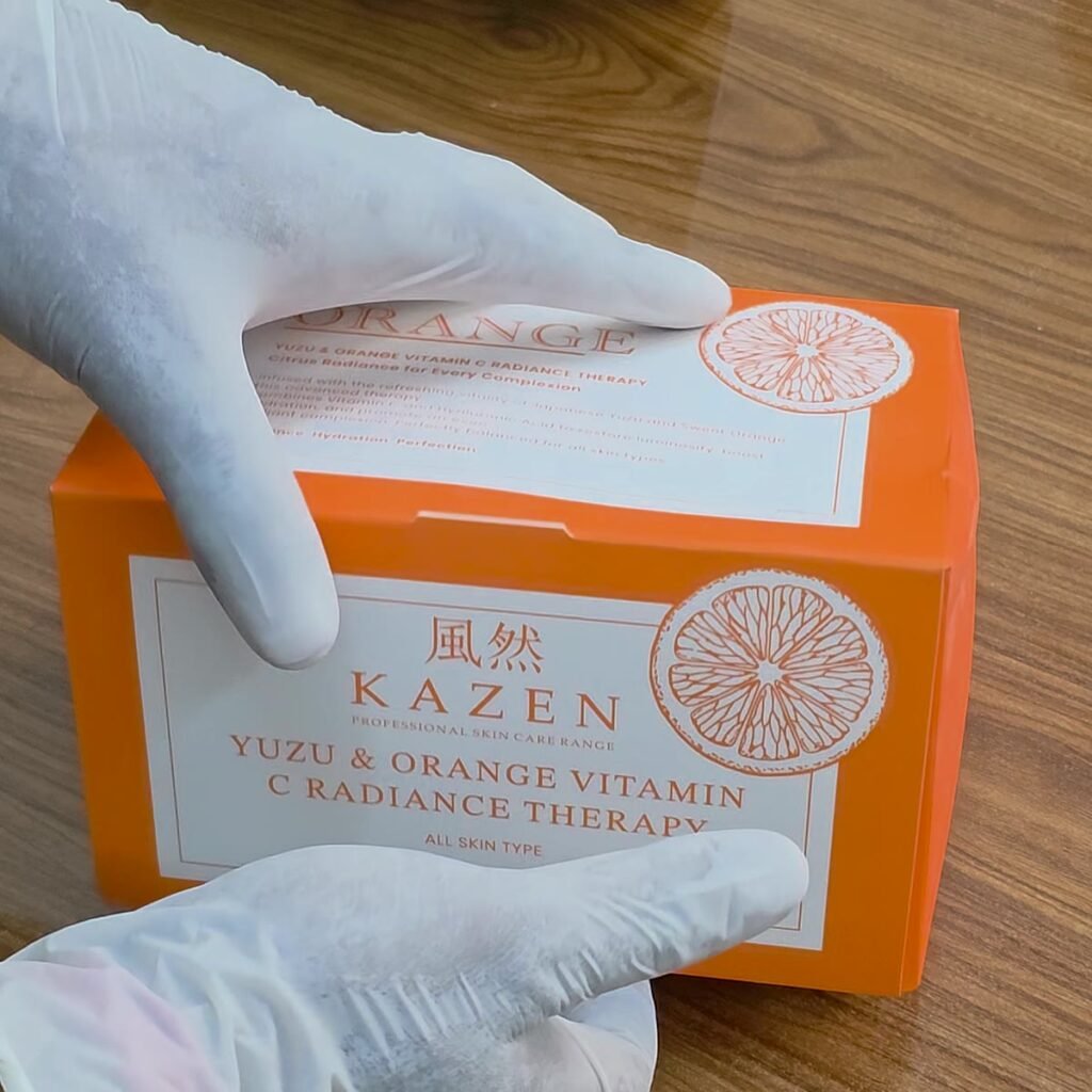 Yuzu and Orange Vitamin C facial kit box by KAZEN