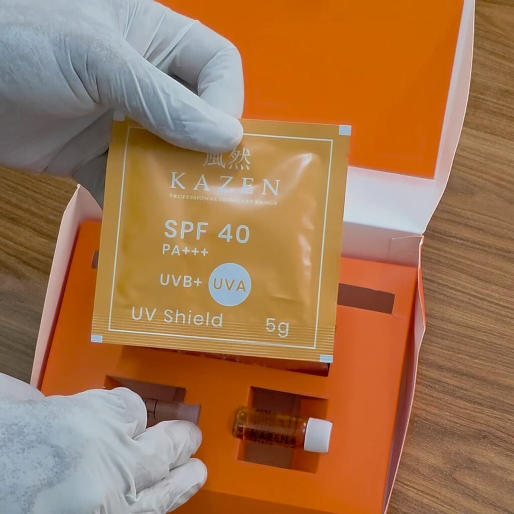 UV Shield SPF 40 PA+++ sachet, final step of the Yuzu and Orange facial kit